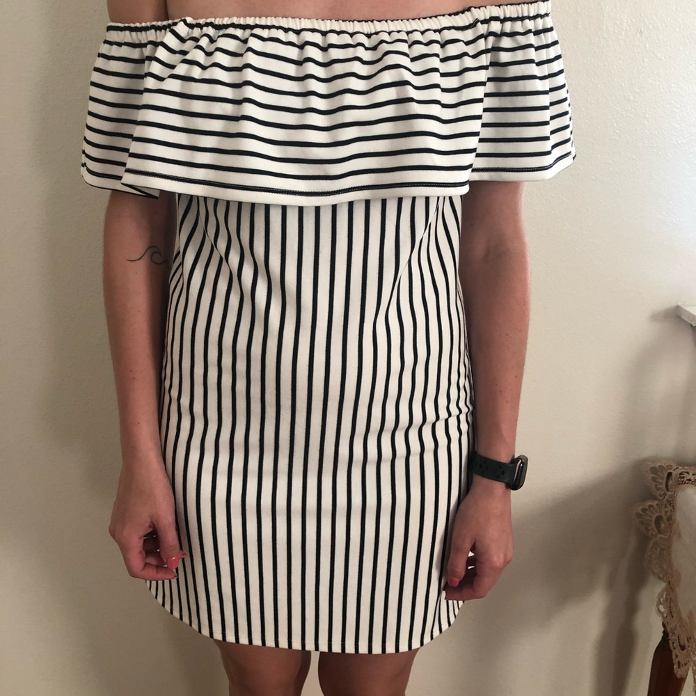 Off the shoulder striped ruffle dress